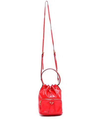 Pre-owned Prada Duet Leather Bucket Bag In Red
