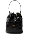 Prada Leather Handle Bucket Bag With Adjustable Strap In Black