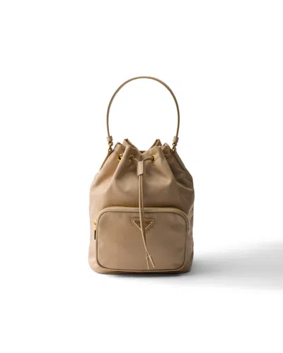 Prada Duet Re-nylon Bucket Bag In Neutral