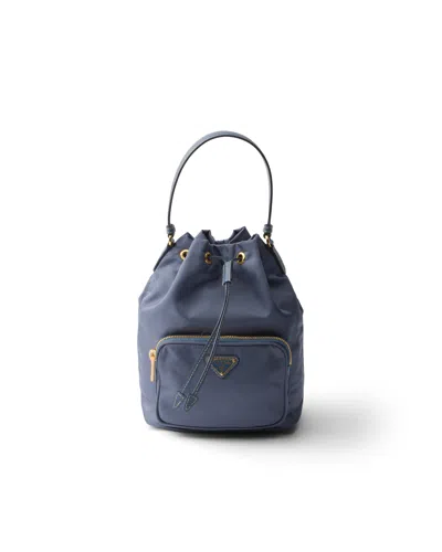 Prada Duet Re-nylon Bucket Bag In Blue
