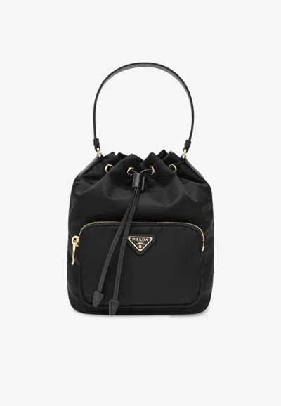 Prada Duet Re-nylon Bucket Bag In Black