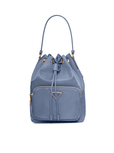 Prada Duet Re-nylon Bucket Bag In Blue