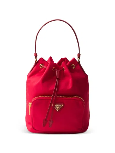 Prada Duet Re-nylon Bucket Bag In Red
