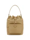 Prada Re-nylon Triangle-logo Drawstring Bucket Bag In Nude