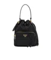 Prada Duet Patent Leather Bucket Bag In Black