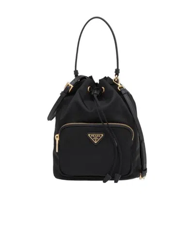 Prada Contemporary Re-nylon Bucket Bag Design In Black