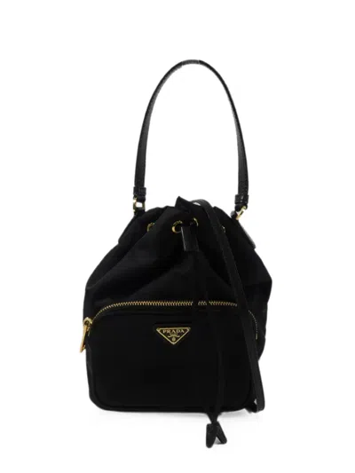 Pre-owned Prada Duet Re-nylon Bucket Bag In Black