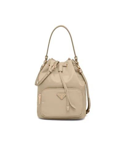 Prada Duet Re-nylon Bucket Bag In Brown