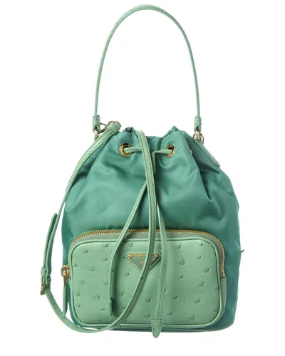 Prada Duet Tessuto & Ostrich Bucket Bag In Purple