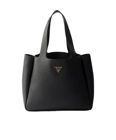 Prada Medium Leather Tote Bag In Black