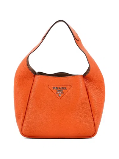 Pre-owned Prada Dynamique Vitello Daino Small Hobo Bag In Orange