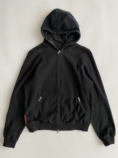 Pre-owned Prada Early 2000's Fleece Zip Hoodie In Black