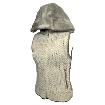Pre-owned Prada Early 2000s Rabbit Fur Hood Wool Knit Vest In Brown