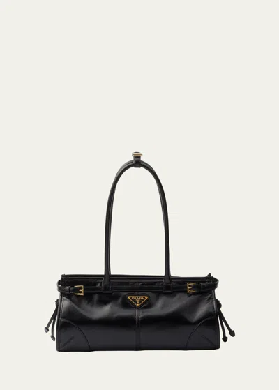 Prada East-west Leather Shoulder Bag In Black
