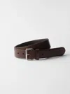 Prada Ebony Colour Belt In Aged Leather In Brown