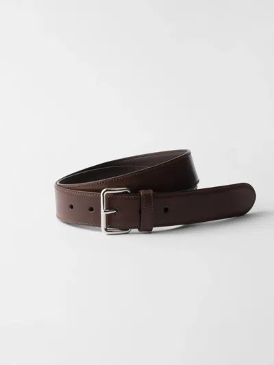 Prada Ebony Colour Belt In Aged Leather In Brown