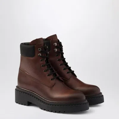 Prada Ebony Coloured Leather And Re-nylon Boot Women In Brown