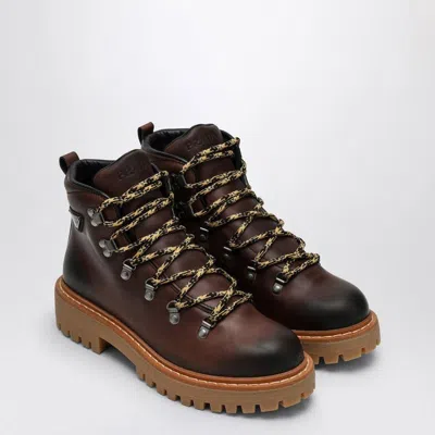 Prada Women's Ebony-coloured Leather Lace-up Boot In Brown