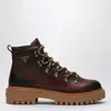 Prada Women's Ebony-coloured Leather Lace-up Boot In Brown