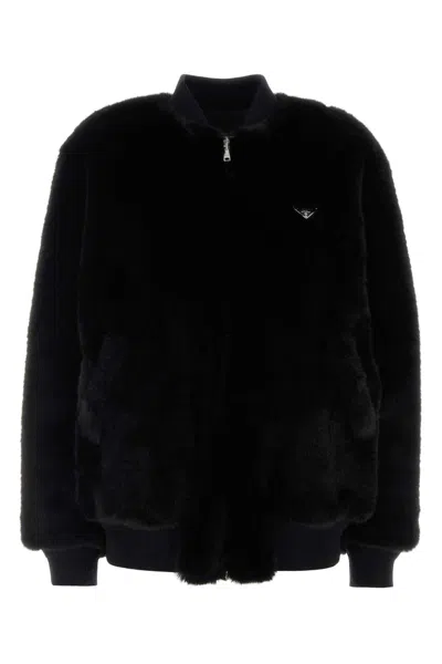 Prada Eco Fur Bomber Jacket In Black