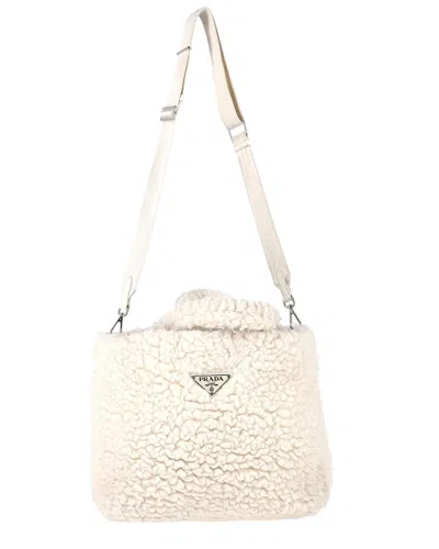 PRADA PRADA ECRU CASHMERE LOGO PLAQUE SHEAR HANDBAG (AUTHENTIC PRE-LOVED)
