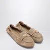 Prada Ecru Suede Moccasin With Logo Triangle Women