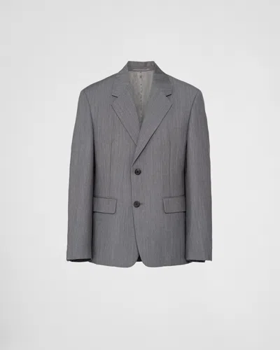 Prada Single-breasted Herringbone Jacket In Grey
