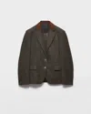 Prada Suede-panel Chevron Wool Jacket In Brown