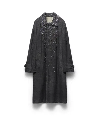 Prada Einreihiger Mantel Aus Mouliné Mit Prince-of-wales-karo Und Besticktem Twill In Brown
