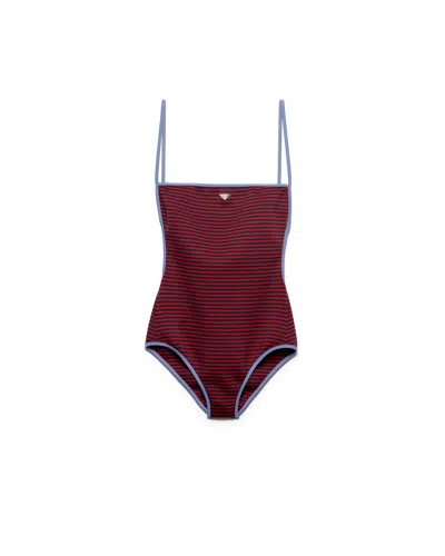 Prada One-piece Interlock Jersey Swimsuit In Burgundy