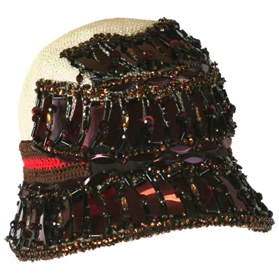 Pre-owned Prada Elaborate Beaded And Applique Cloche Hat, Spring 2005 In Black
