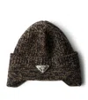 Prada Mélange Wool Beanie In Black