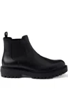 Prada Black Leather Ankle Boot Men In Black