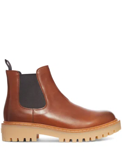 Prada Elastic-panel Leather Chelsea Boots In Brown