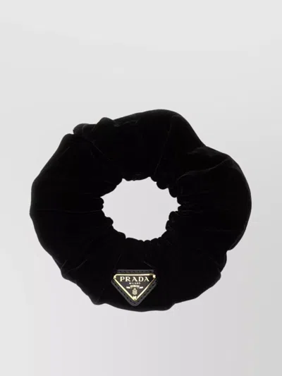 Prada Elastic Texture Velvet Hair Tie In Black