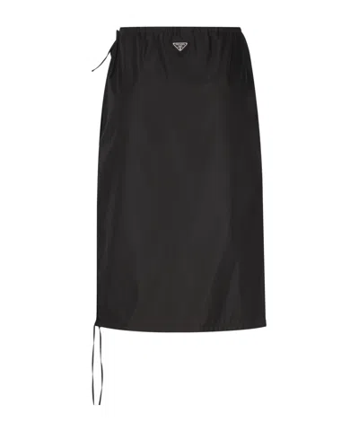 Prada Elastic Waist Midi Skirt In Black