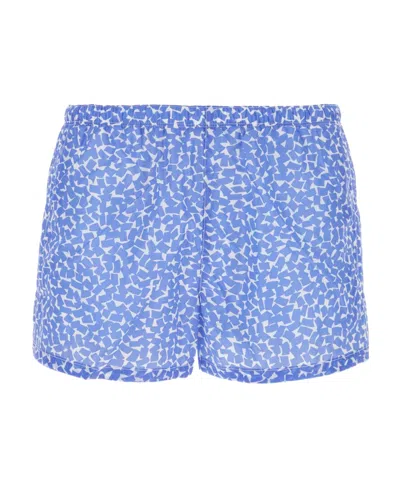 Prada Elastic Waist Printed Swimming Trunks In Light Blue