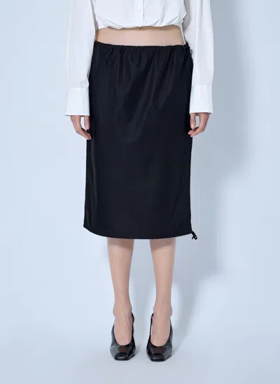 Prada Elastic Waist Re-nylon Midi Skirt In Black