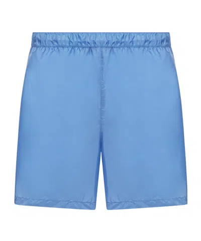 Prada Elastic Waist Swim Trunks In Blue