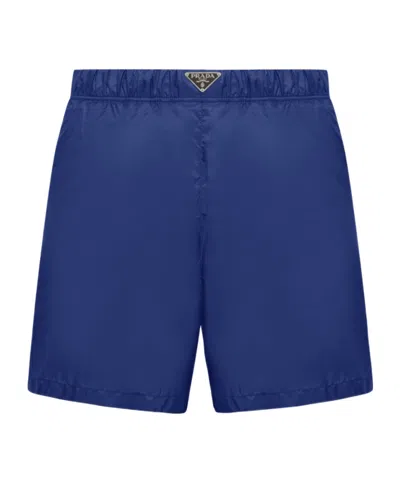 Prada Elastic Waist Swimming Trunks In Blue