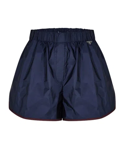 Prada Navy Blue Recycled Polyamide Shorts In Gray