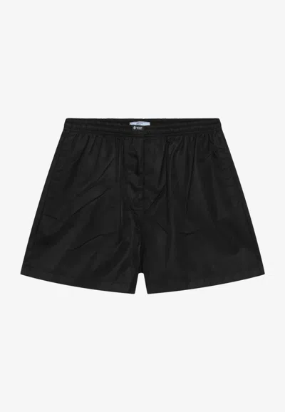 Prada Elasticated Logo Shorts In Black