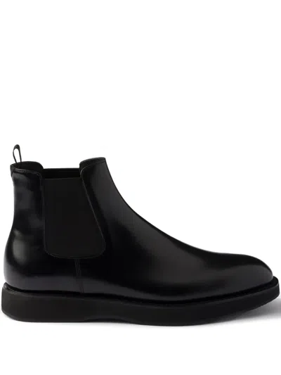 Prada Elasticated-panel Leather Chelsea Boots In Black