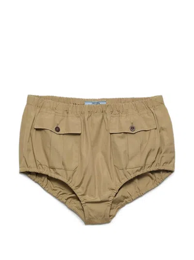 Prada Elasticated Poplin Shorts In Brown