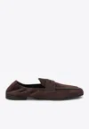 Prada Elasticated Suede Penny Loafers In Brown