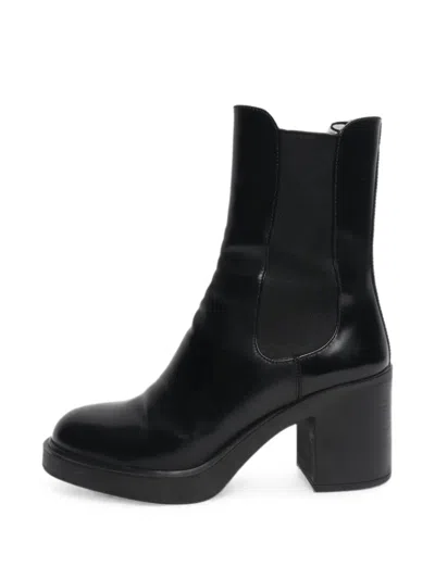 Pre-owned Prada Elasticated-side Leather Ankle Boots In Black