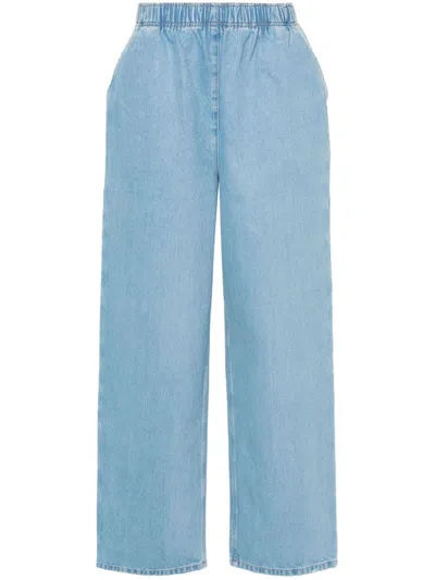Prada Elasticized Waist Wide Leg Jeans In Blue