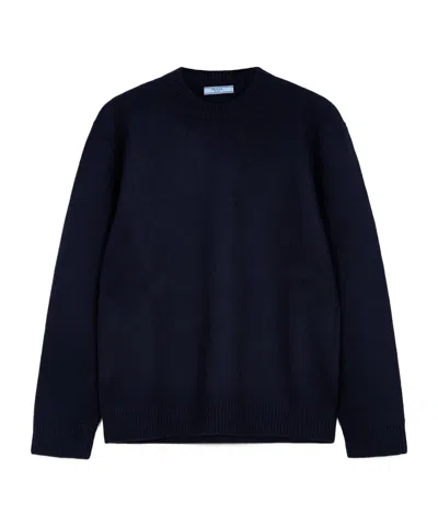 Prada Elbow-patch Sweater In Blue