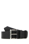 Prada Adjustable Silver-tone Buckle Smooth Finish Belt In Black