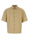 Prada Leather Shirt With Back Yoke And Chest Pocket In Beige O Tan